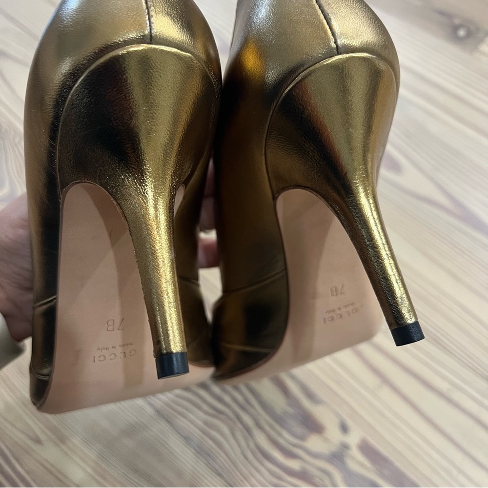 GUCCI Gold Peep-Toe Heels Size 7 - Picture 4 of 6